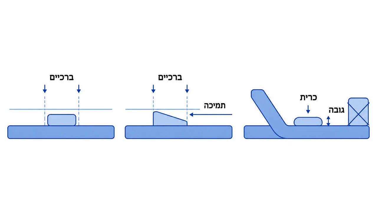 שילוב כריות ותמיכות משלימות לזווית השינה