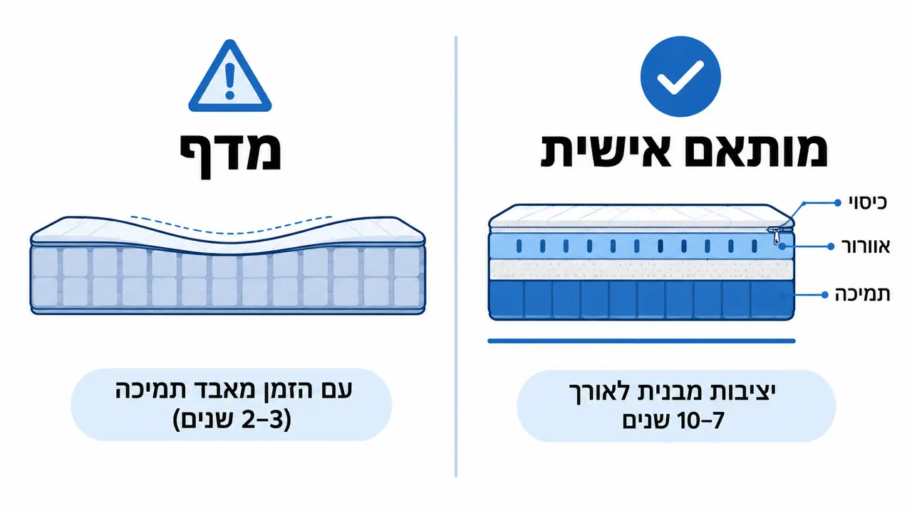 טבלת השוואה בין מזרון ילדים סטנדרטי למזרון מותאם אישית