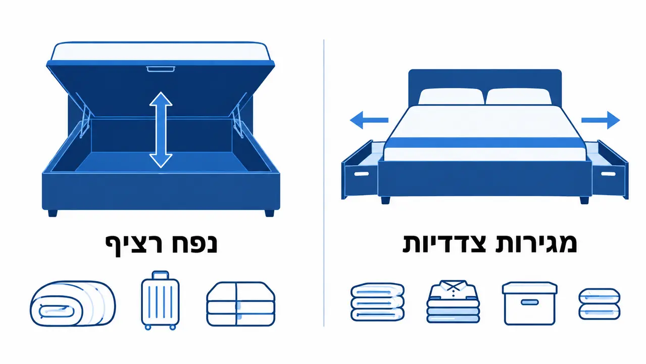ההבדל המבני בין מיטה עם בסיס אחסון למיטה עם מגירות