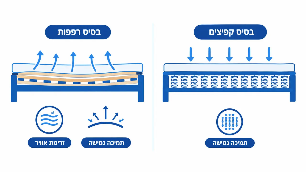 השוואה בין בסיס רפפות לבסיס קפיצים במיטה עם מנגנון איטליה